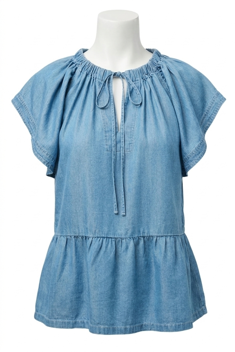 NEW JOE'S JEANS the adelyn chambray flutter sleeve top in blue